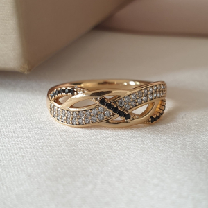 Inel placat aur cristale Zirconia negre