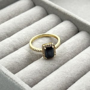 Inel placat aur galben 18k cristal negru Zirconia