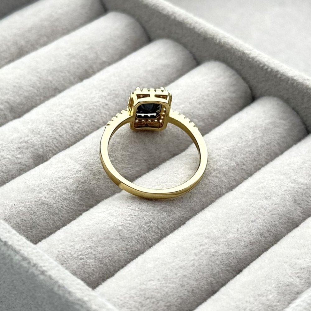 Inel placat aur galben 18k cristal negru Zirconia