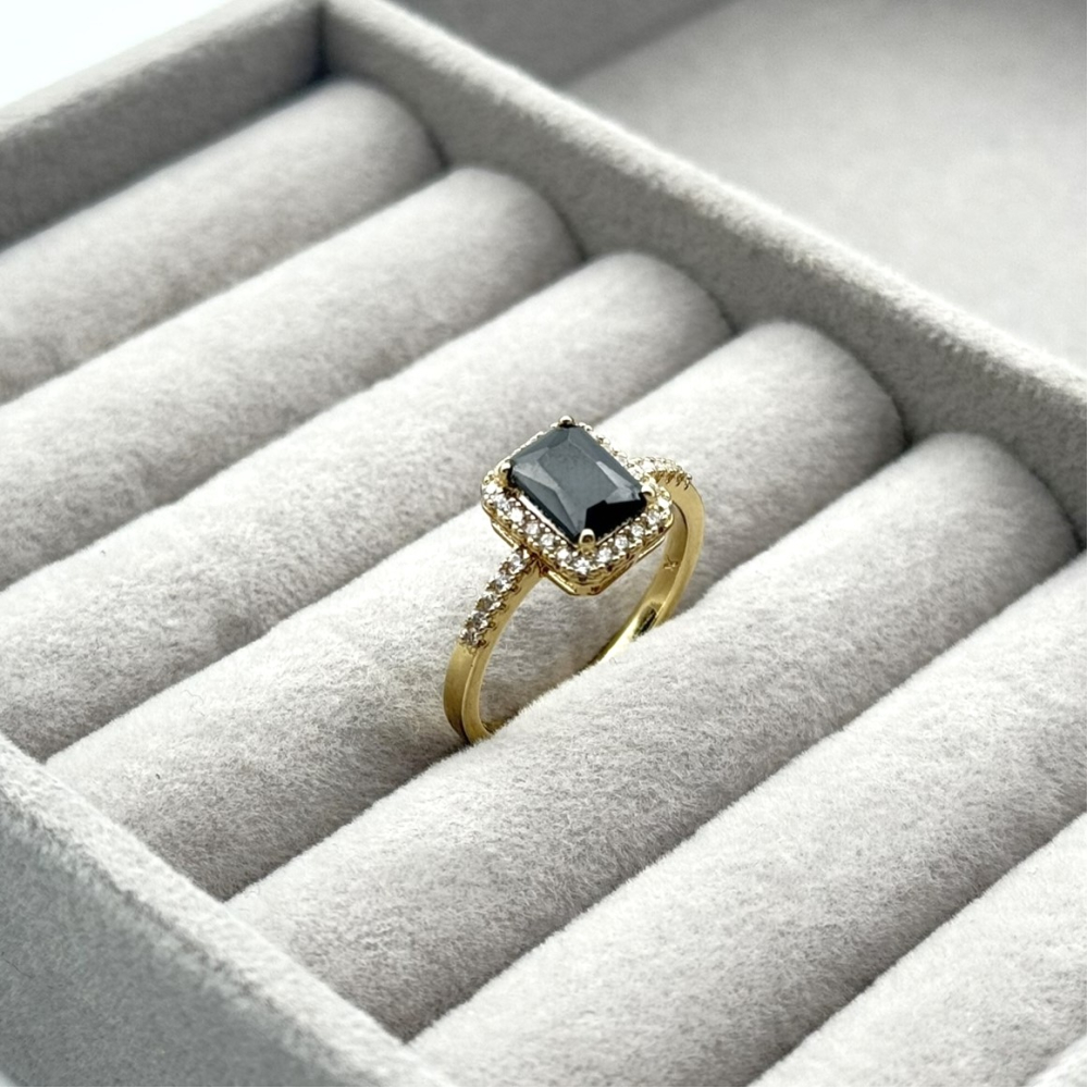 Inel placat aur galben 18k cristal negru Zirconia