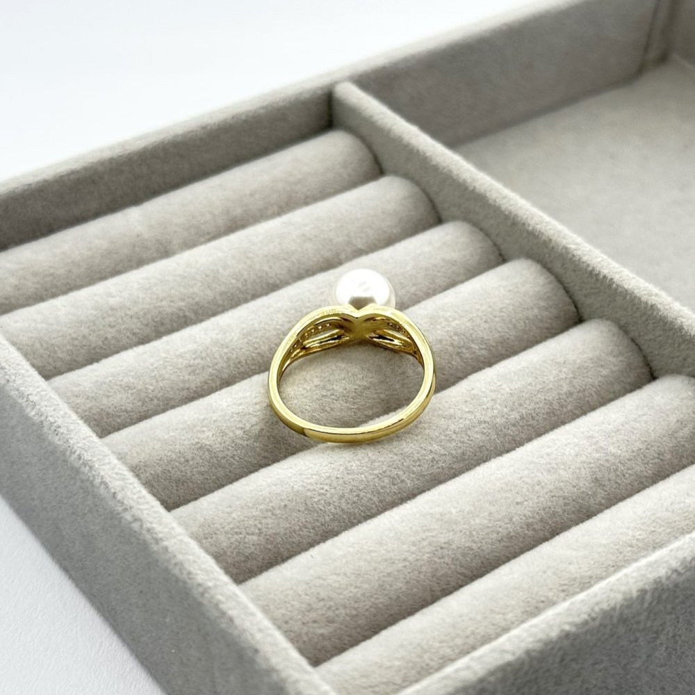 Inel placat aur galben 18k perluta alba