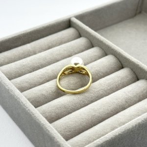 Inel placat aur galben 18k perluta alba