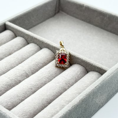 Pandantiv placat aur 18k cristal zirconia rosu