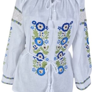 Ie traditionala bumbac cu flori albastre