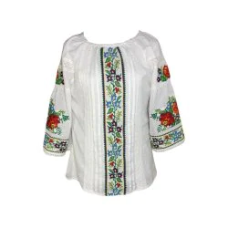 Ie traditionala bumbac cu flori colorate si dantela