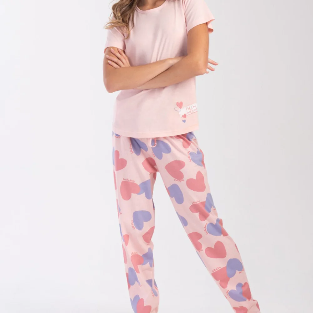 Pijamale Vienetta roz cu inimioare Pijamale Vienetta roz cu inimioare