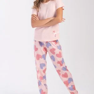 Pijamale Vienetta roz cu inimioare Pijamale Vienetta roz cu inimioare