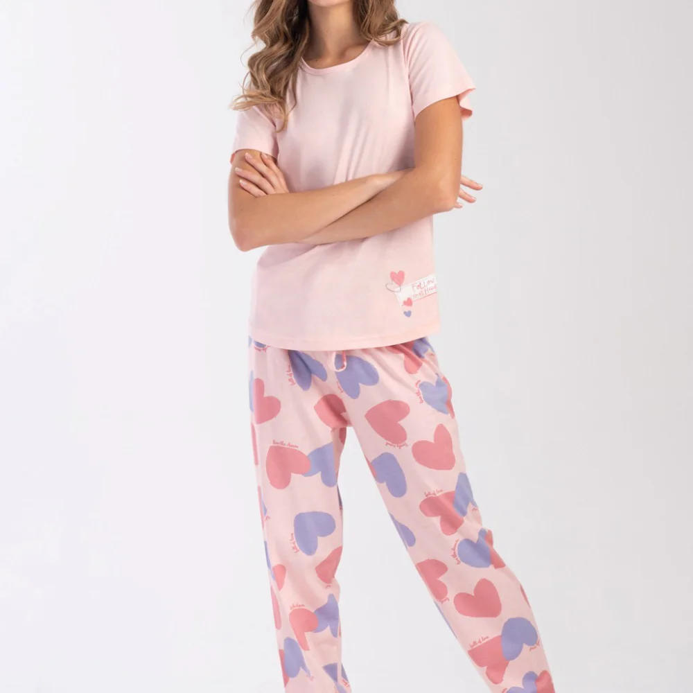 Pijamale Vienetta roz cu inimioare Pijamale Vienetta roz cu inimioare