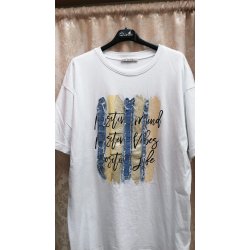 Tricou dama alb cu dungi color