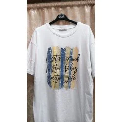Tricou dama alb cu dungi color