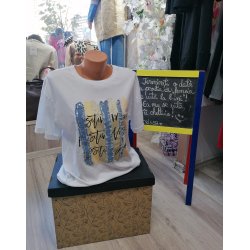 Tricou dama alb cu dungi color